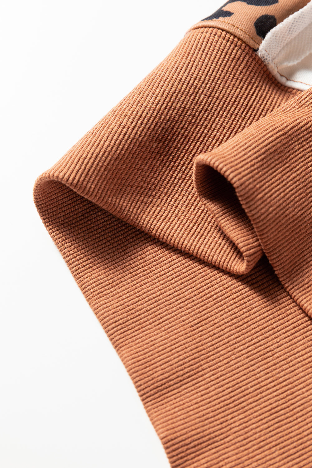 Khaki Stripe Color Block Patchwork Leopard Casual Sweatshirt with Slits