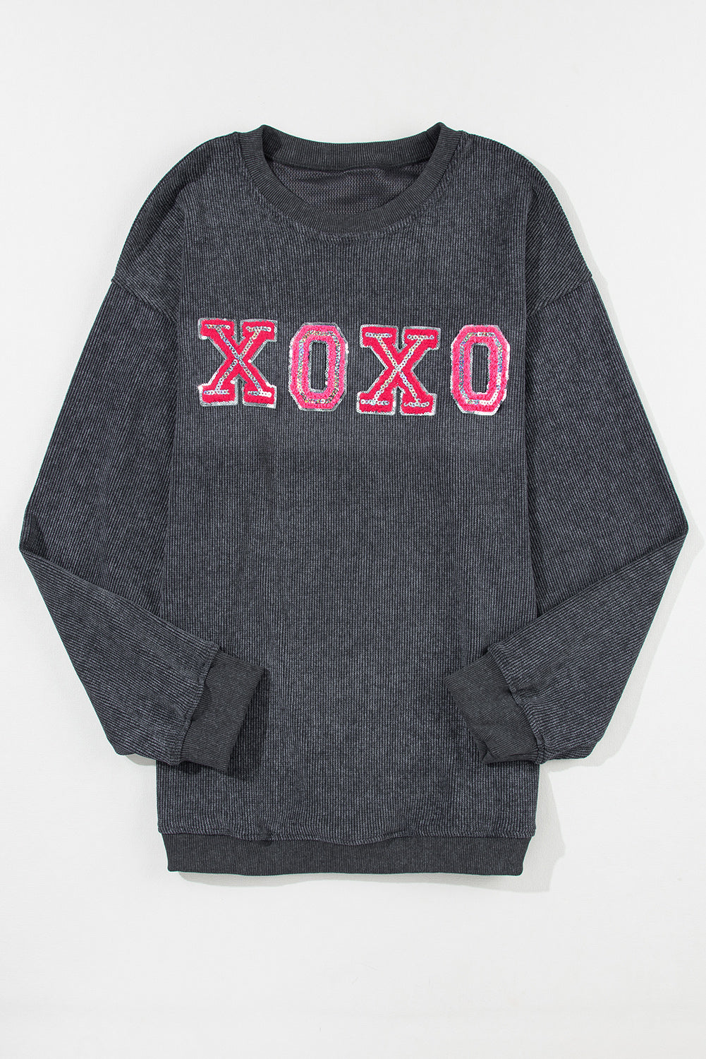 Graues XOXO-Sweatshirt mit Rundhalsausschnitt und Pailletten
