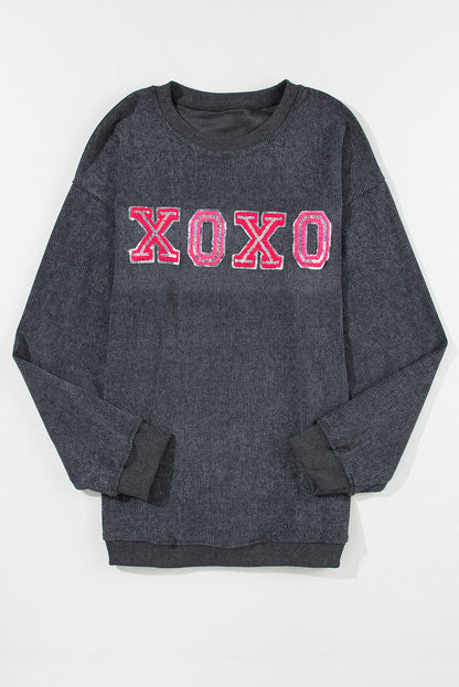 Graues XOXO-Sweatshirt mit Rundhalsausschnitt und Pailletten