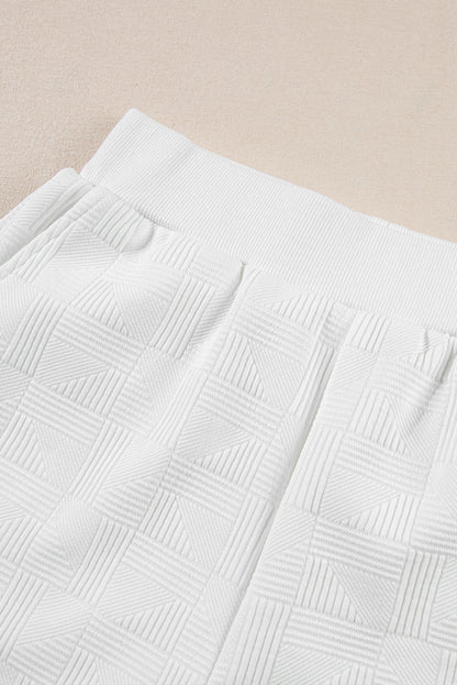 White Textured Cropped Hoodie and Shorts Set