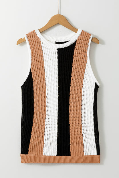 Ärmellose Strickweste mit Streifen-Farbblock in Khaki