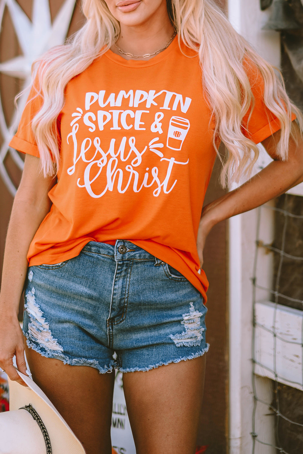 Oranges Kürbisgewürz &amp; Jesus Christus Grafik T-Shirt