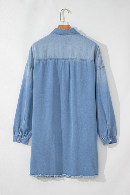 Beau Blue Risen Hemdblusenkleid aus mittelverwaschenem Denim