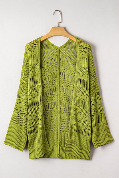 Spinach Green Oversize Crochet Knit Open Cardigan
