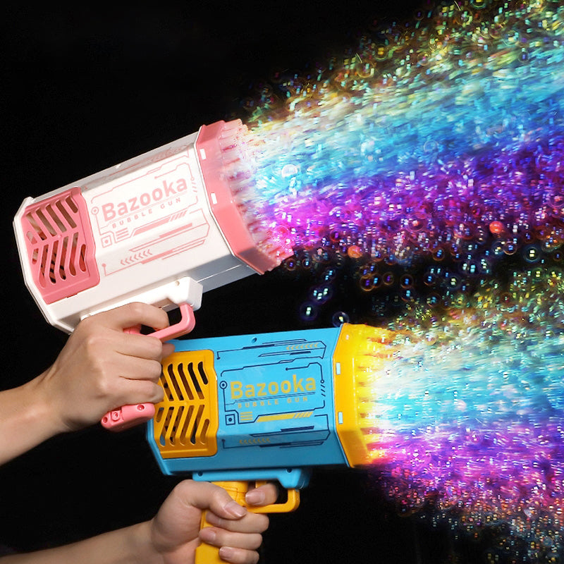 Seifenblasenpistole Rakete 69 Löcher Seifenblasen Maschine Gun Form Automatisches Gebläse mit Licht Spielzeug für Kinder Pomperos