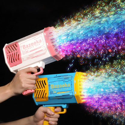 Seifenblasenpistole Rakete 69 Löcher Seifenblasen Maschine Gun Form Automatisches Gebläse mit Licht Spielzeug für Kinder Pomperos