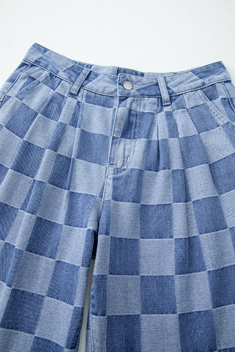 Abendblaue Jeans mit weitem Bein und Karomuster