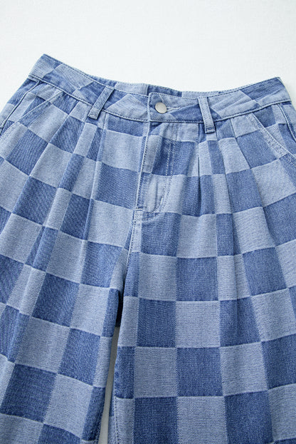 Abendblaue Jeans mit weitem Bein und Karomuster