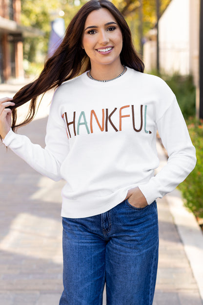 Weißer Pullover mit Stickerei „Thankful Ivory“