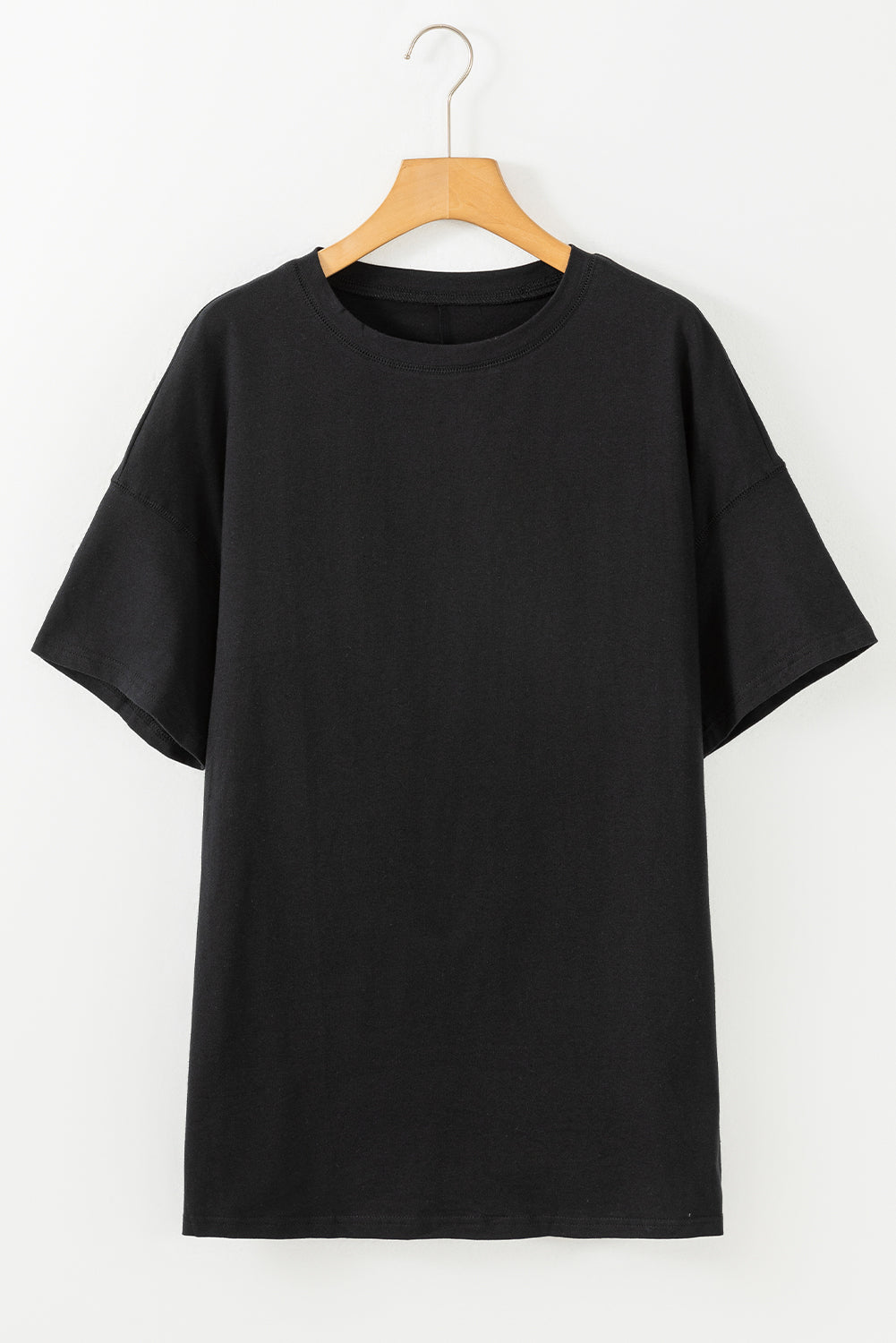 Schwarzes, einfarbiges Basic-Tunika-T-Shirt mit Rundhalsausschnitt