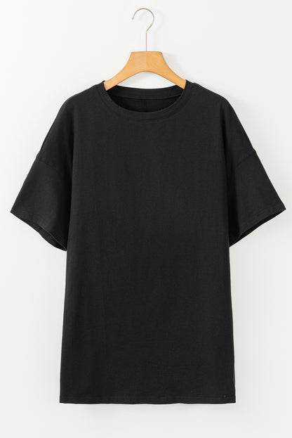 Schwarzes, einfarbiges Basic-Tunika-T-Shirt mit Rundhalsausschnitt