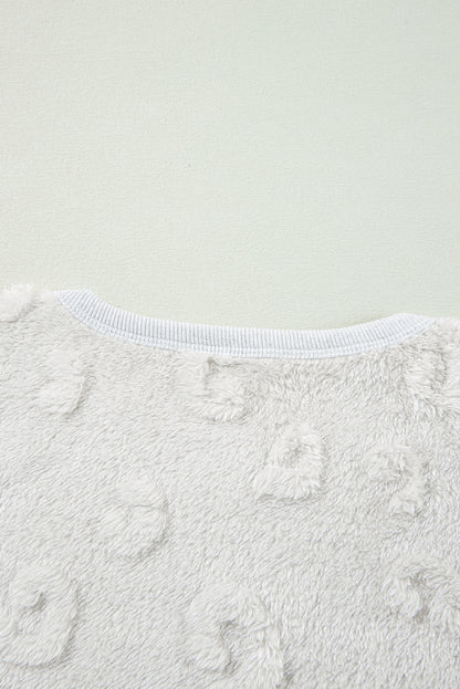 Hellgraues, strukturiertes, lockeres, zweiteiliges Lounge-Set aus Fleece mit Leopardenmuster