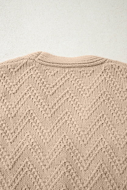 Smoke Gray Pearl Embellished Button Front V Neck Sweater Cardigan