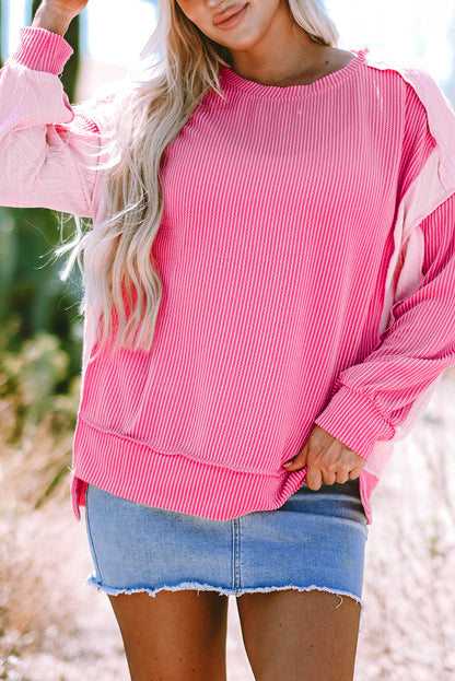 Bonbon – Sweatshirt mit Zopfmuster und sichtbaren Nähten in Colorblock-Optik