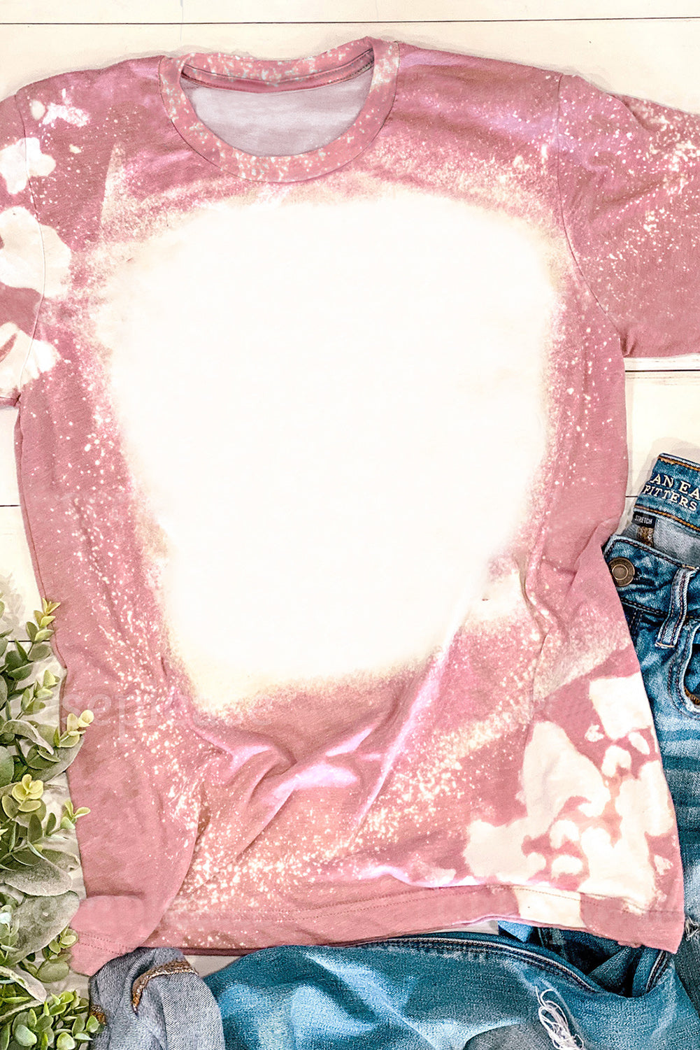 Rosa Tie Dye Farbe gebleichtes Kurzarm-T-Shirt