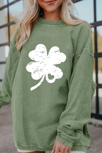 Grasgrünes Sweatshirt mit Kleeblatt-Print und St. Patricks-Motiv