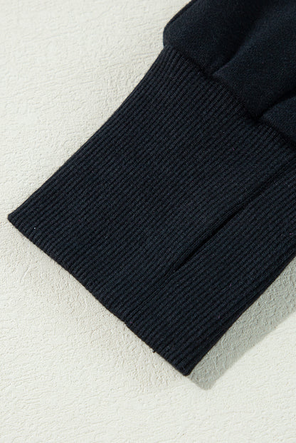 Schwarzes Sweatshirt mit Viertelreißverschluss, Stehkragen und Kängurutasche