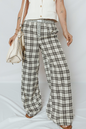 Gray Plaid Wide Leg Casual Pants