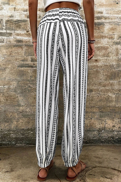 Schwarze gestreifte Freizeithose mit Boho-Streifenmuster