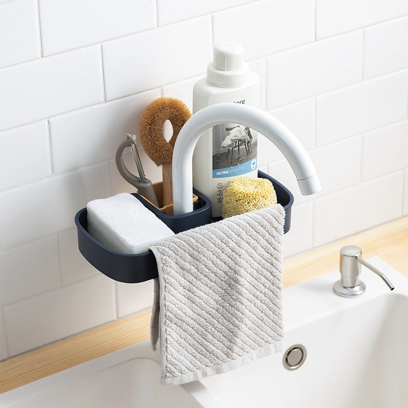 Waschbeckenregal, Seifen- und Schwammabtropfgestell, Aufbewahrungskorb, Tasche, Wasserhahnhalter, verstellbarer Badezimmerhalter, Waschbecken, Küchenzubehör