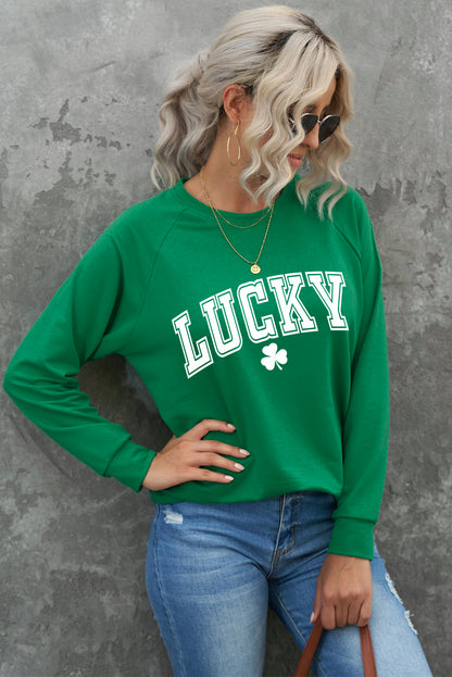 Grünes Sweatshirt mit Raglanärmeln und Glücksklee-Print von St. Patrick's Day