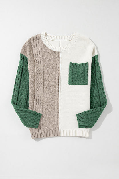 Vineyard Green Colorblock Pullover mit aufgesetzten Taschen und überschnittener Schulter