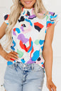 Mehrfarbige Bluse mit abstraktem Print und Rüschenärmeln