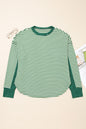 Green Stripe Exposed Seam Patchwork Plus Size Thermal Top