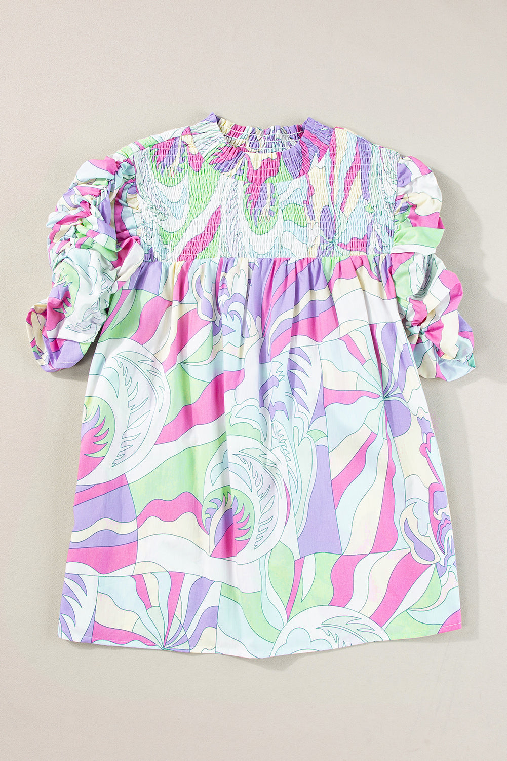 Grüne Bluse mit abstraktem Print und Puffärmeln