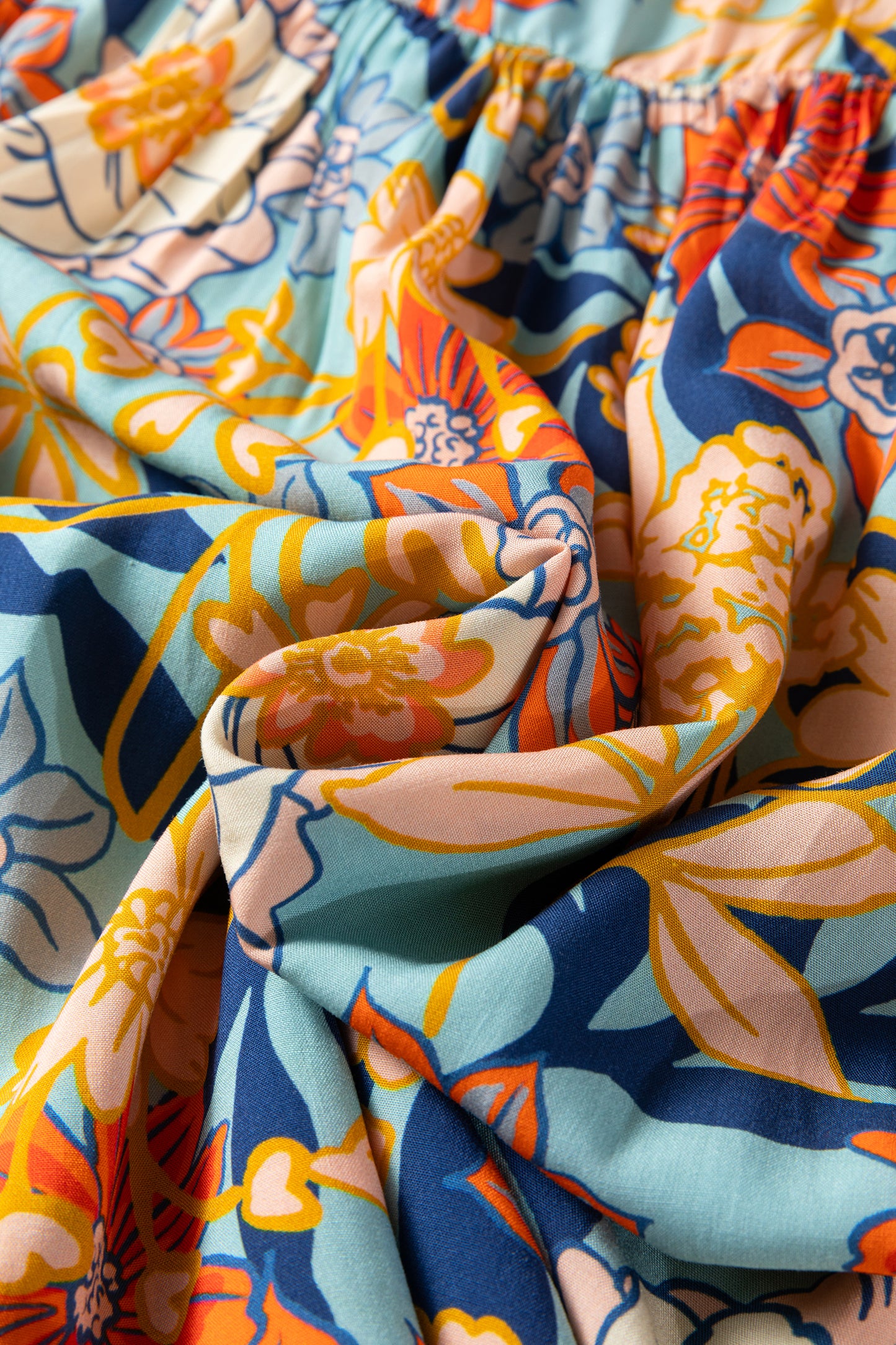 Blue Plus Size Floral Ruffled Long Sleeve Flowy Mini Dress