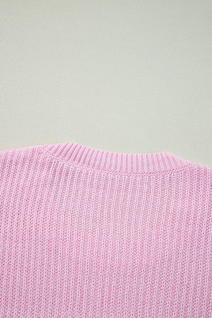 Rosafarbener Merry &amp; Bright Pop-Up-Waffel-Strickpullover mit Buchstaben