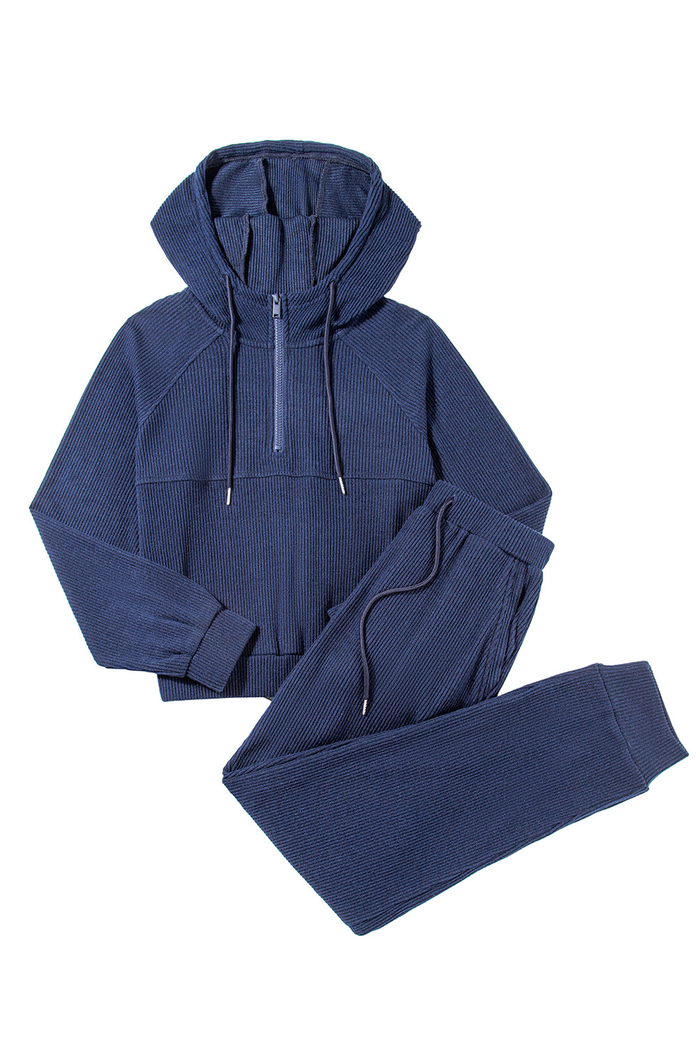 Marineblaues Set aus kurzem Hoodie und Jogginghose mit Kordelzug