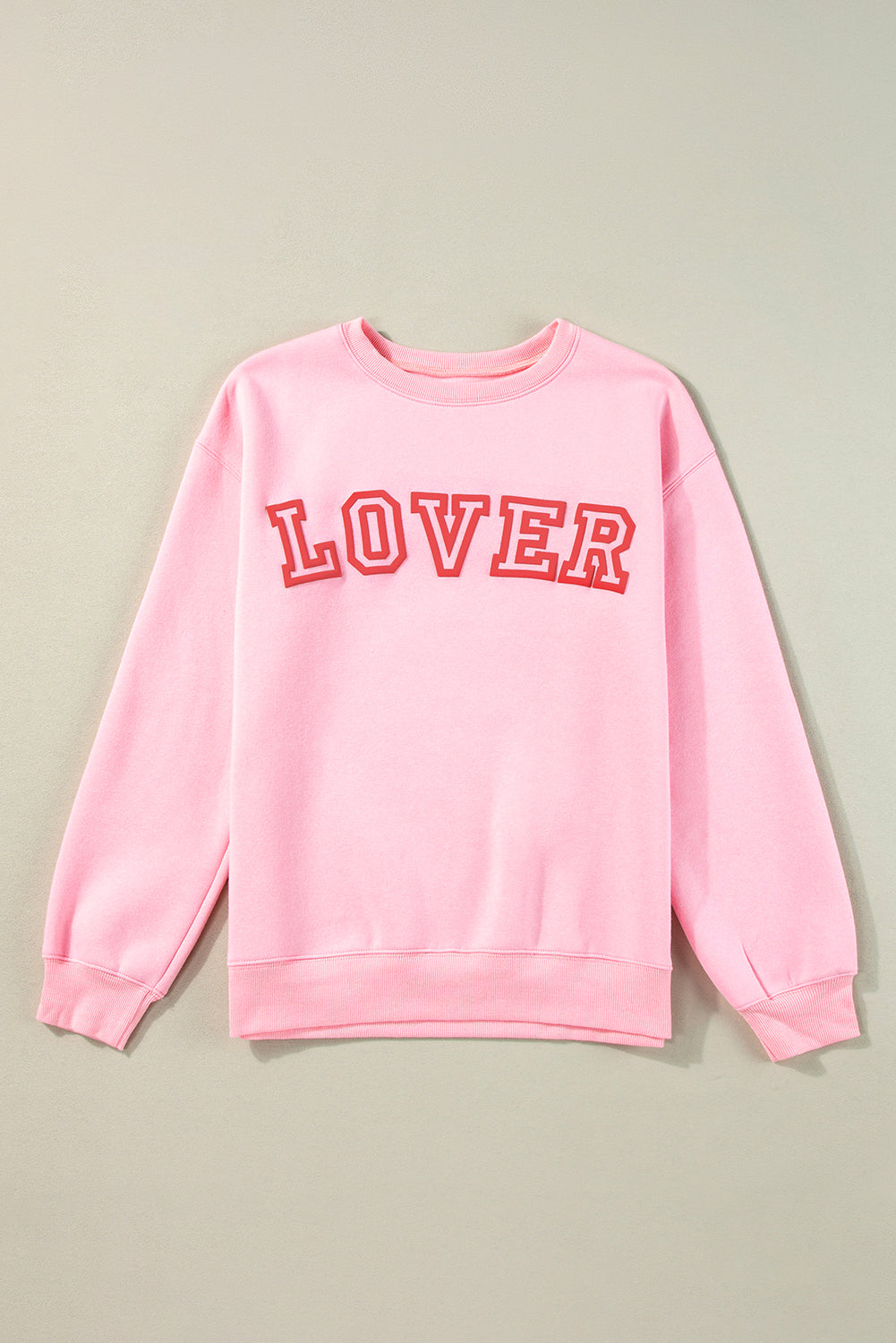 Pinkes LOVER Pullover-Sweatshirt mit Puff-Print und überschnittener Schulter