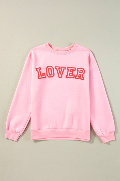 Pinkes LOVER Pullover-Sweatshirt mit Puff-Print und überschnittener Schulter