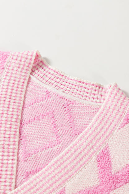 Rosa Strickjacken mit Rautenmuster und offenen Taschen vorne