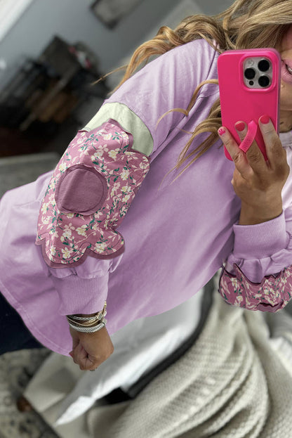 Phalaenopsis Flower Patch Colorblock Plus Size Pullover Top