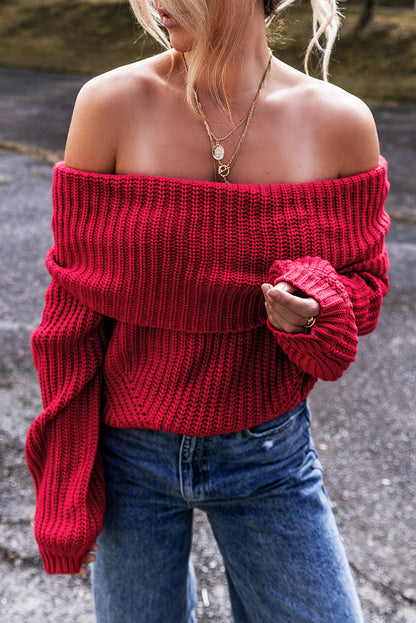 Racing Red Off-Shoulder Strickpullover