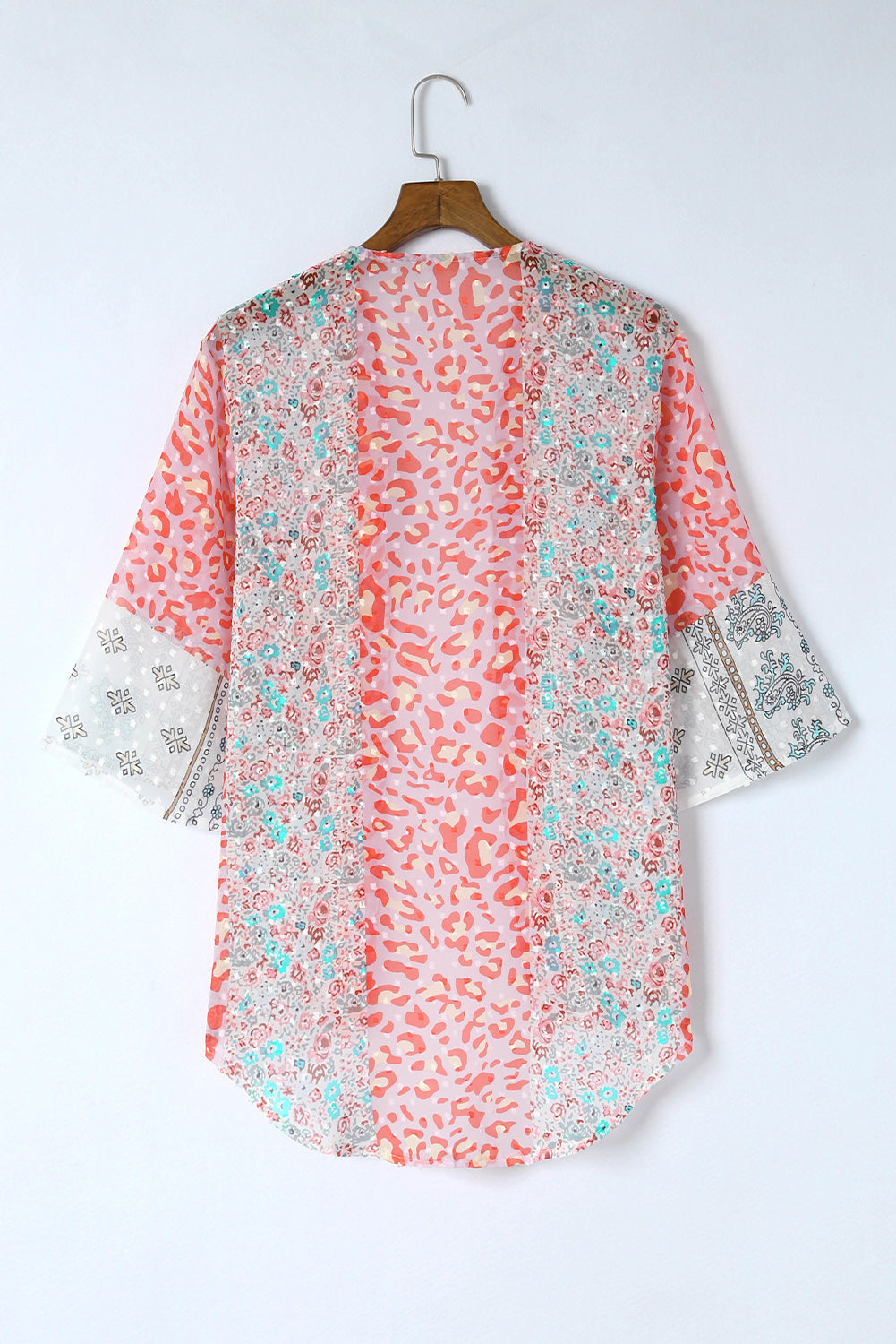 Mehrfarbiger Kimono mit offenem Vorderteil und Glockenärmeln und Leopardenmuster