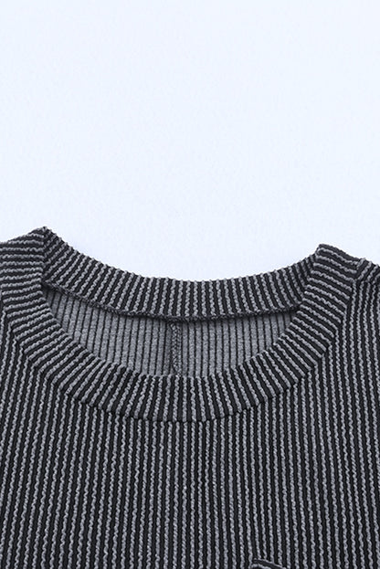 Gray Striped Ribbed Knit T-shirt Shift Dress