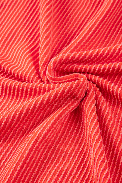 Orange Ribbed Textured Knit Loose Fit Tee and Shorts Set