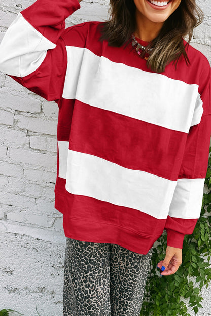 Fiery Red Colorblock Drop Shoulder Baggy Sweatshirt