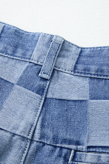 Abendblaue Jeans mit weitem Bein und Karomuster