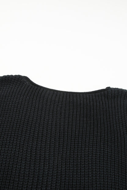 Schwarzer, lockerer Pullover mit Häkelmuster und Glockenärmeln