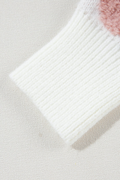 Weißer, strukturierter Pullover mit Blumenmuster und überschnittener Schulter