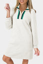 White Jacquard Textured Quarter Zipper Shift Mini Dress