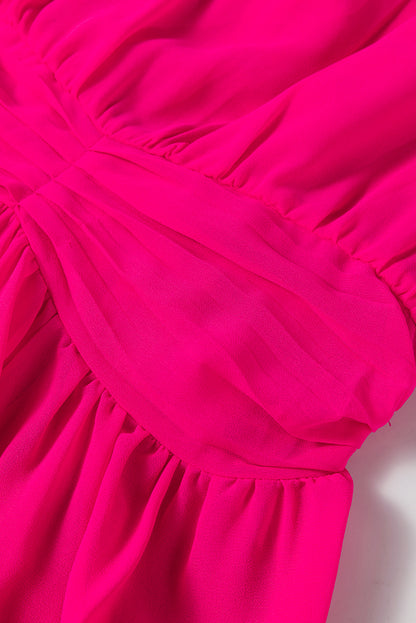 Rosarotes Puff-Minikleid mit langen Ärmeln und V-Ausschnitt