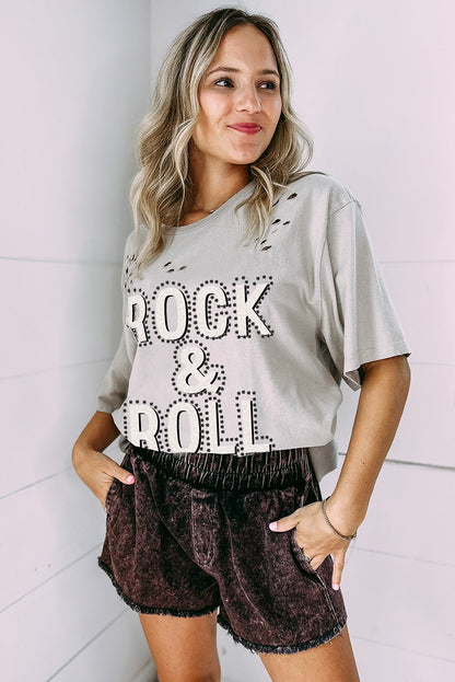 Graues Vintage-T-Shirt mit Rock &amp; Roll-Grafik