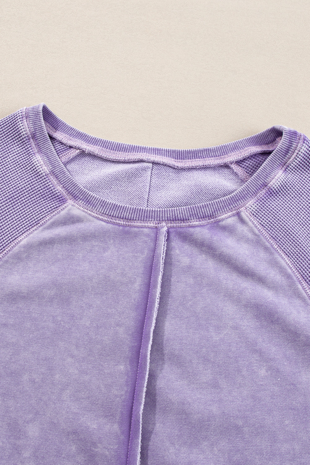 Orchid Petal Solid Waffelstrick Patchwork Raglanärmel Sweatshirt
