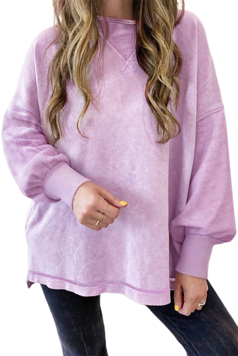 Orchid Petal Mineral Wash Pullover mit überschnittener Schulter