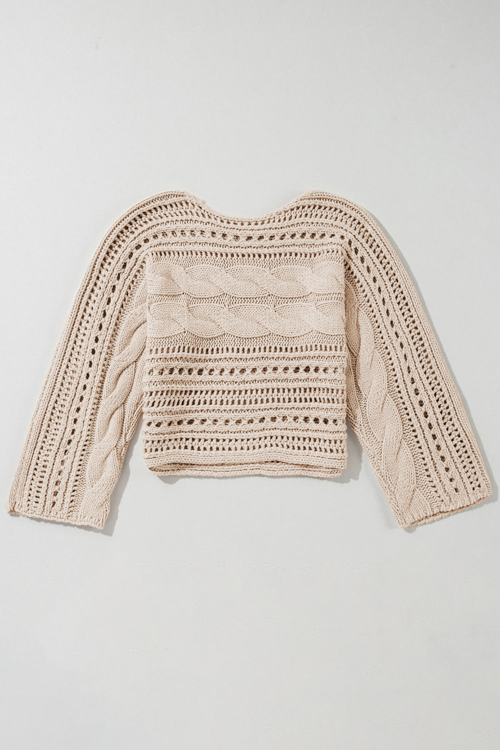 Rauchgrauer kurzer Pullover mit Hohlsaum und Zopfmuster